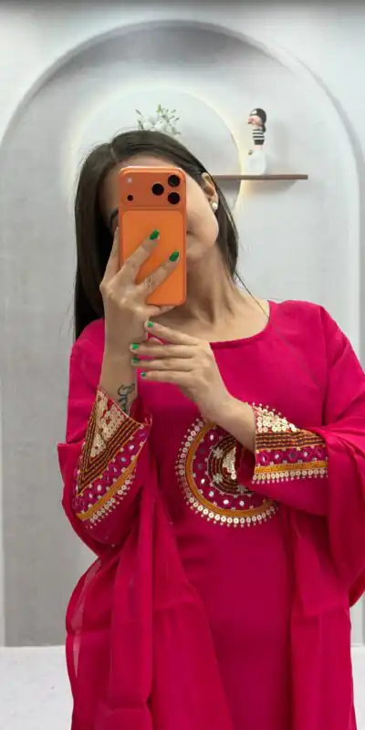 Alternative view of Aglow Pink Roman Silk Hand Work Salwar Suit