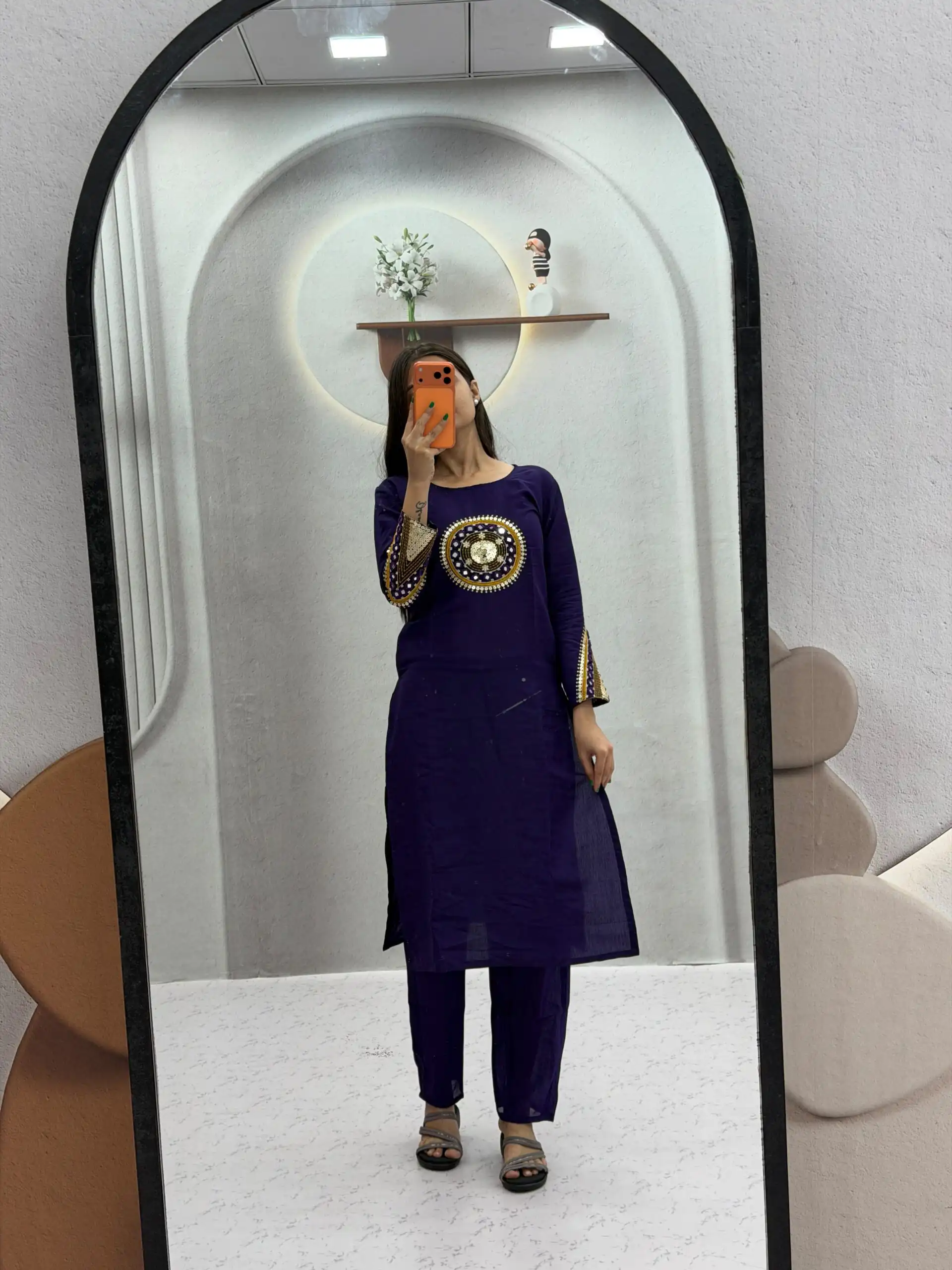 Aglow Purple Roman Silk Hand Work Salwar Suit