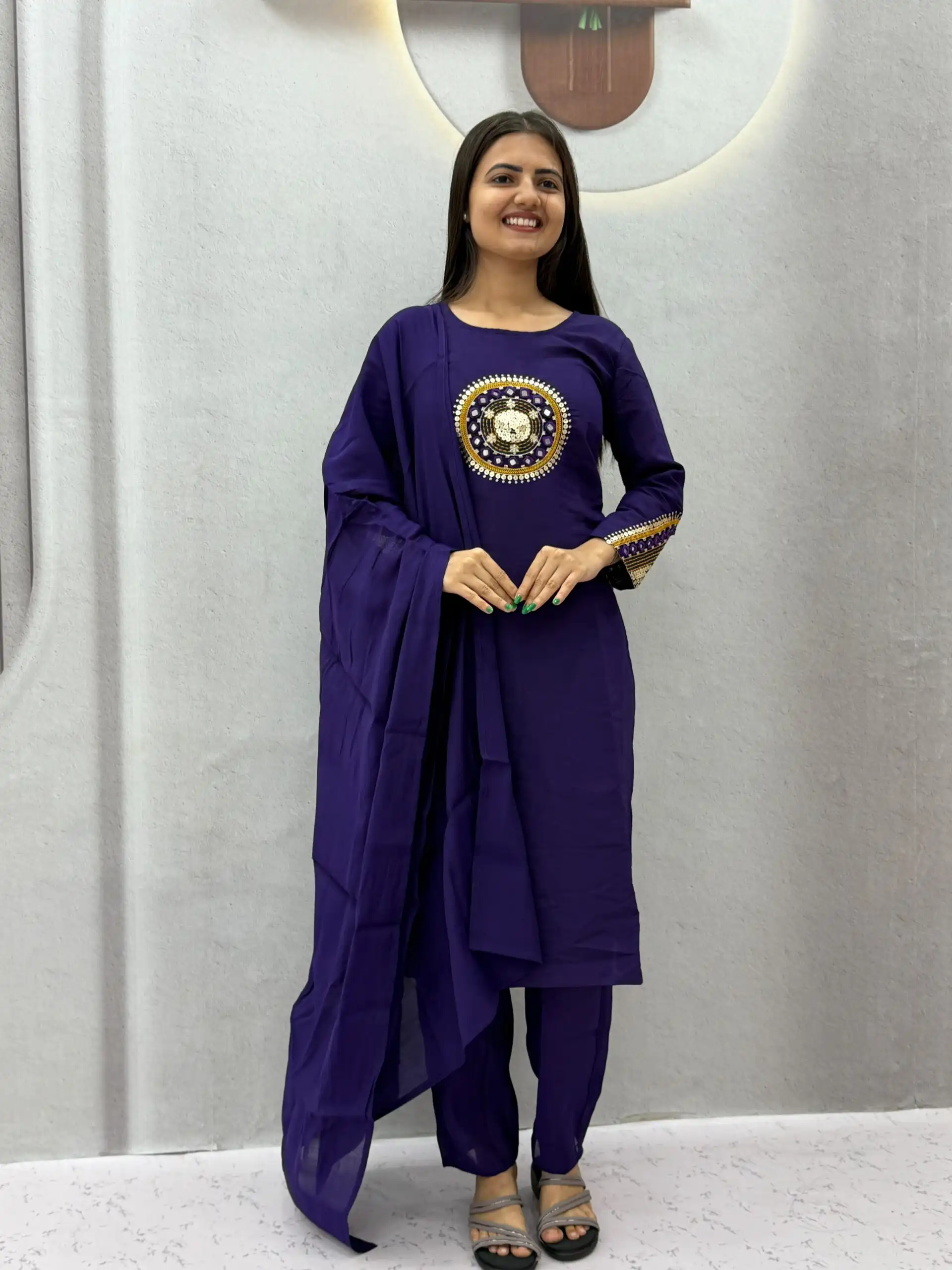 Aglow Purple Roman Silk Hand Work Salwar Suit - Image 8