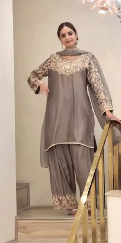 Angelic Grey Chinon Silk Embroider Work Salwar Suit