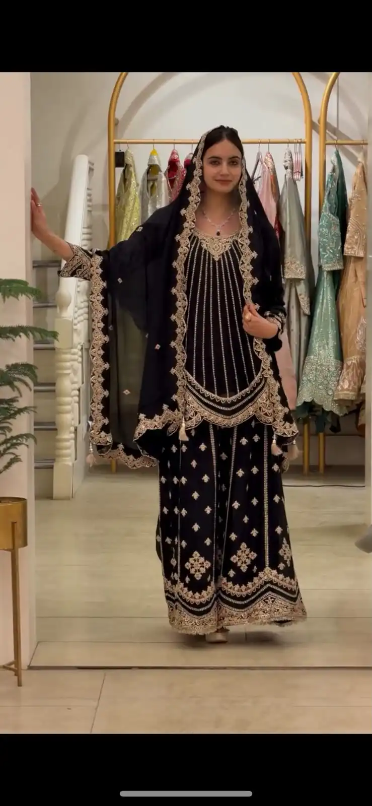 Classic Black Faux Georgette Cut Work Salwar Suit - Image 2