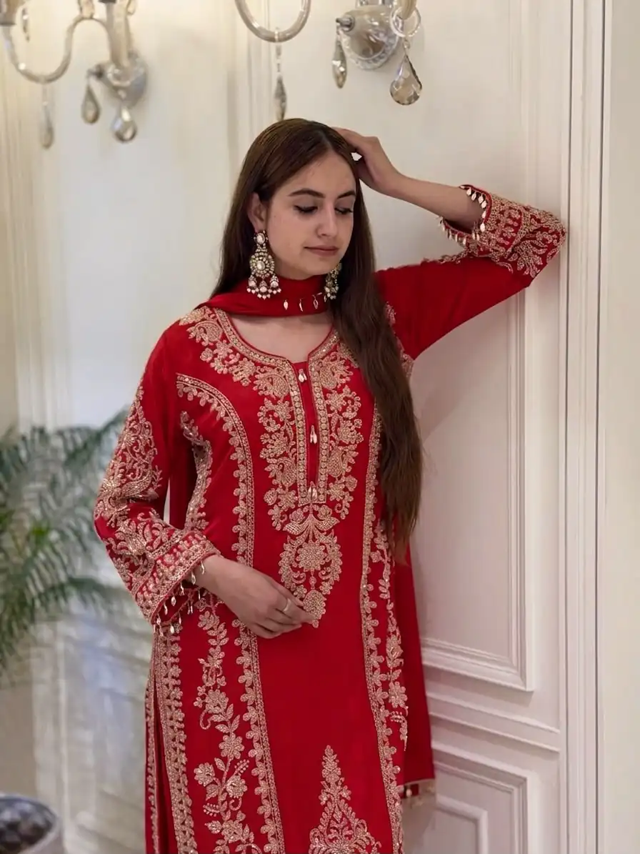Classic Pink Faux Georgette Embroider Work Salwar Suit - Image 3