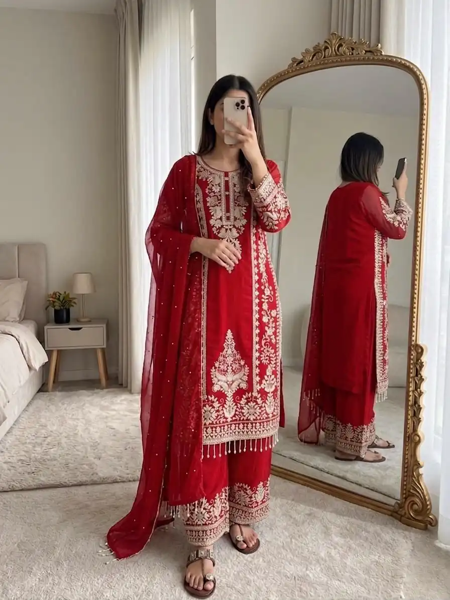 Classic Pink Faux Georgette Embroider Work Salwar Suit - Image 2