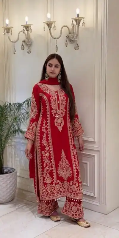 Classic Pink Faux Georgette Embroider Work Salwar Suit