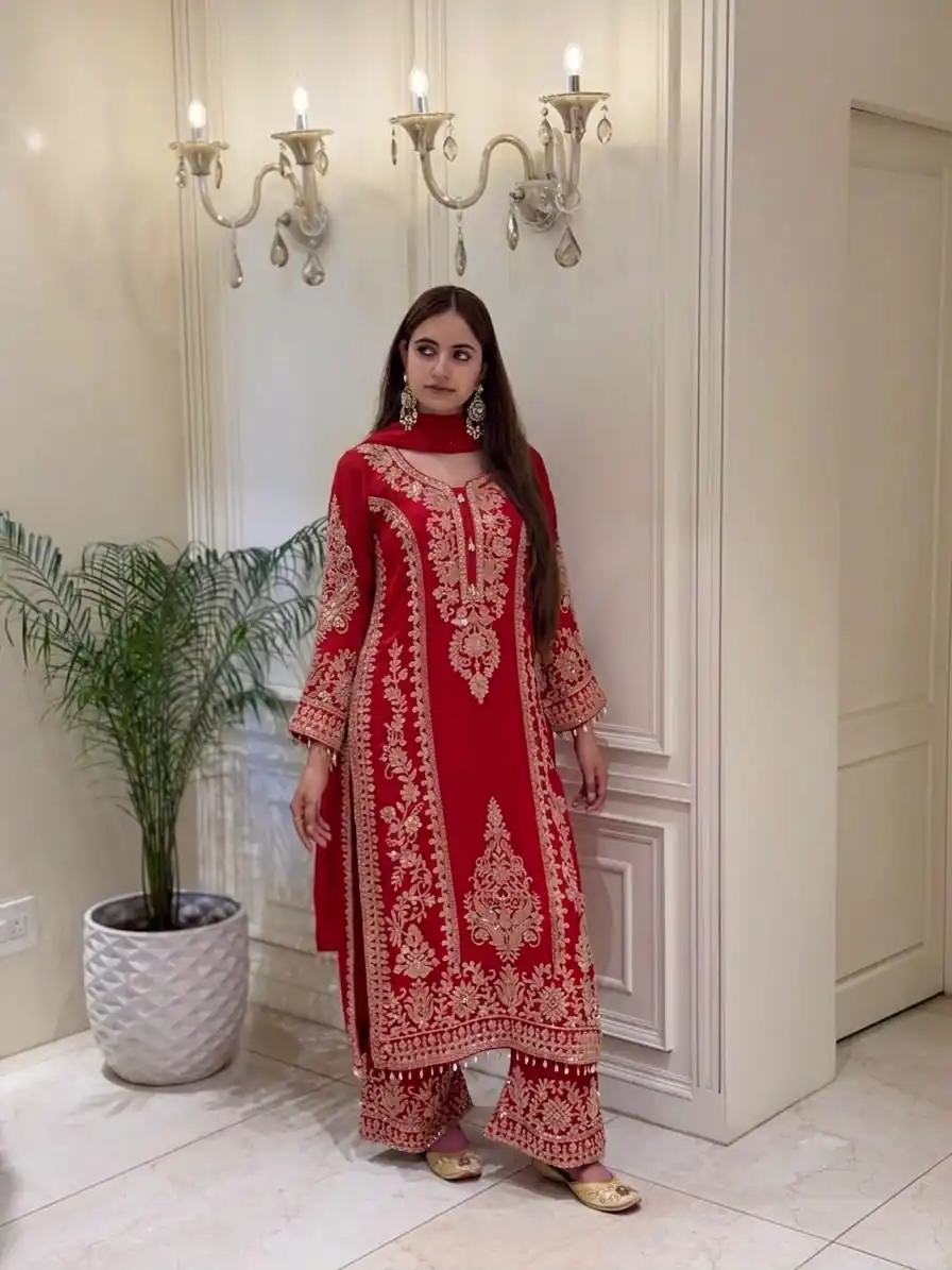 Classic Pink Faux Georgette Embroider Work Salwar Suit