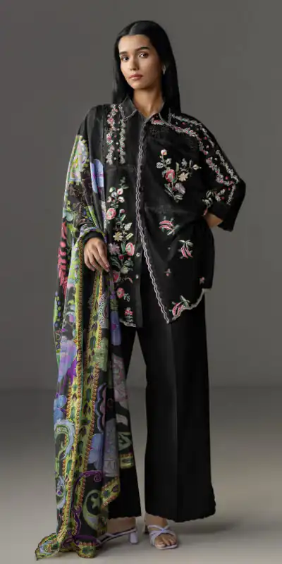 Fancy Black Cambric Cotton Embroidery Work Salwar Suit