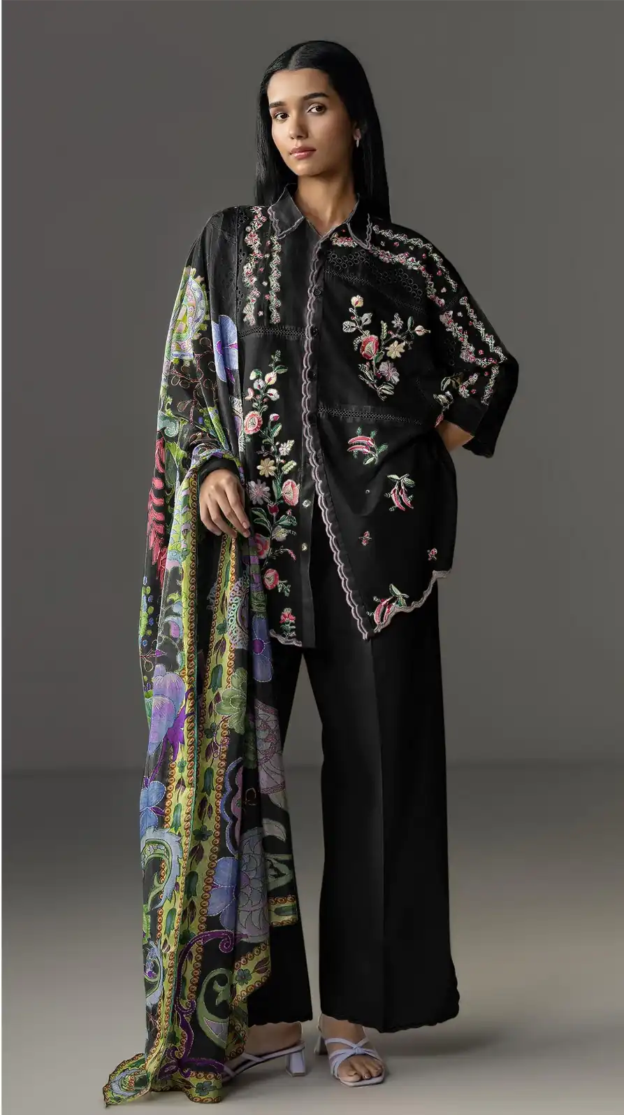 Fancy Black Cambric Cotton Embroidery Work Salwar Suit