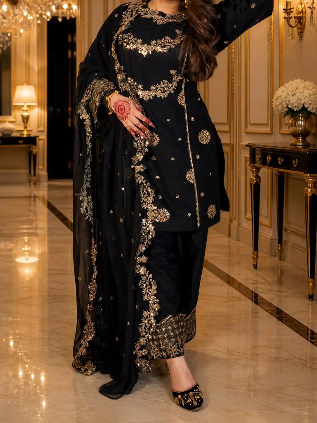 Fancy Black Faux Georgette Sequences Work Salwar Suit - Image 4