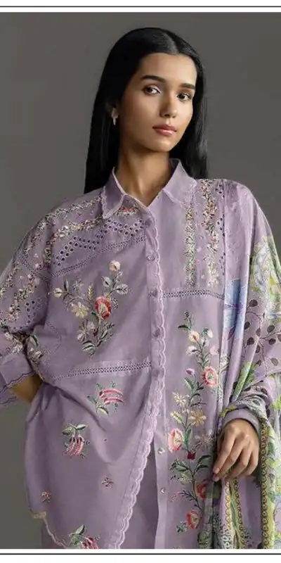 Alternative view of Fancy Lavender Cambric Cotton Embroidery Work Salwar Suit