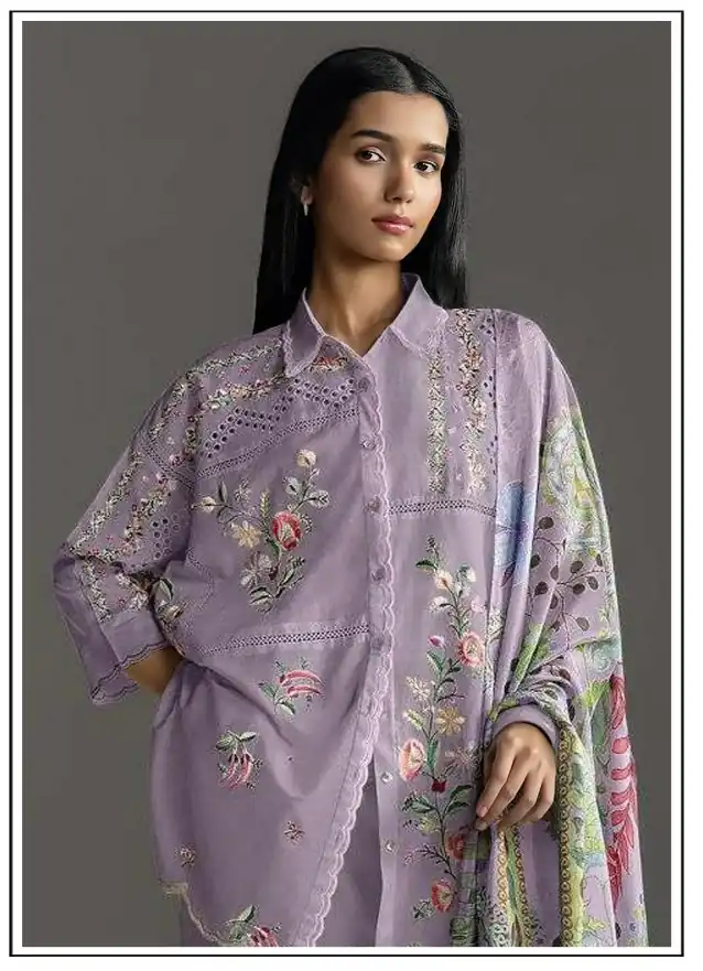 Fancy Lavender Cambric Cotton Embroidery Work Salwar Suit - Image 2