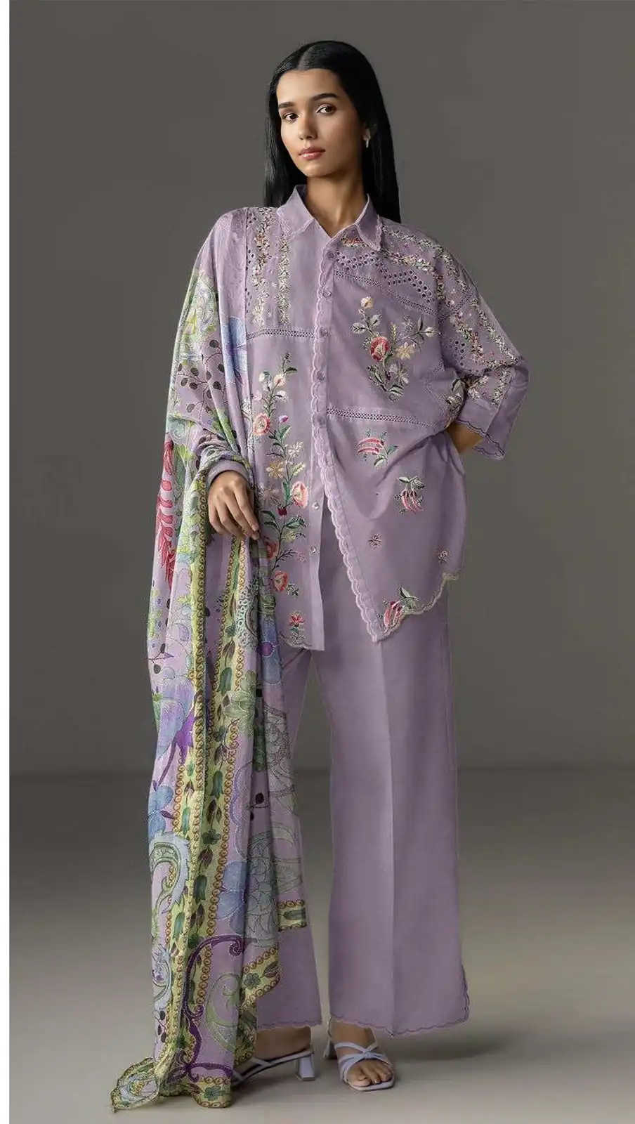 Fancy Lavender Cambric Cotton Embroidery Work Salwar Suit