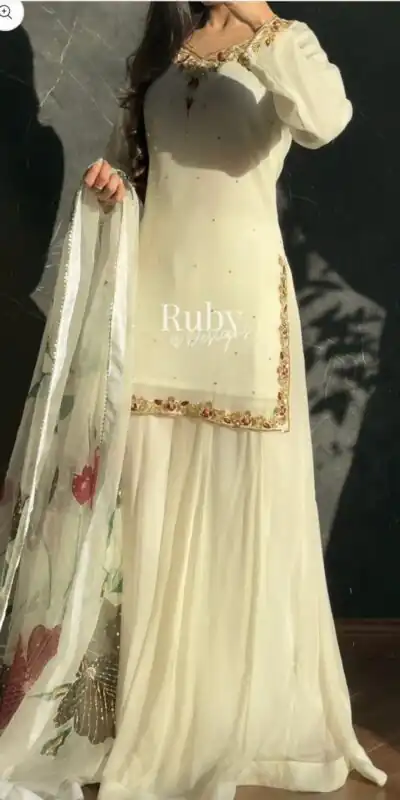 Alternative view of Fancy Off White Faux Georgette Sequence Work Salwar Suit