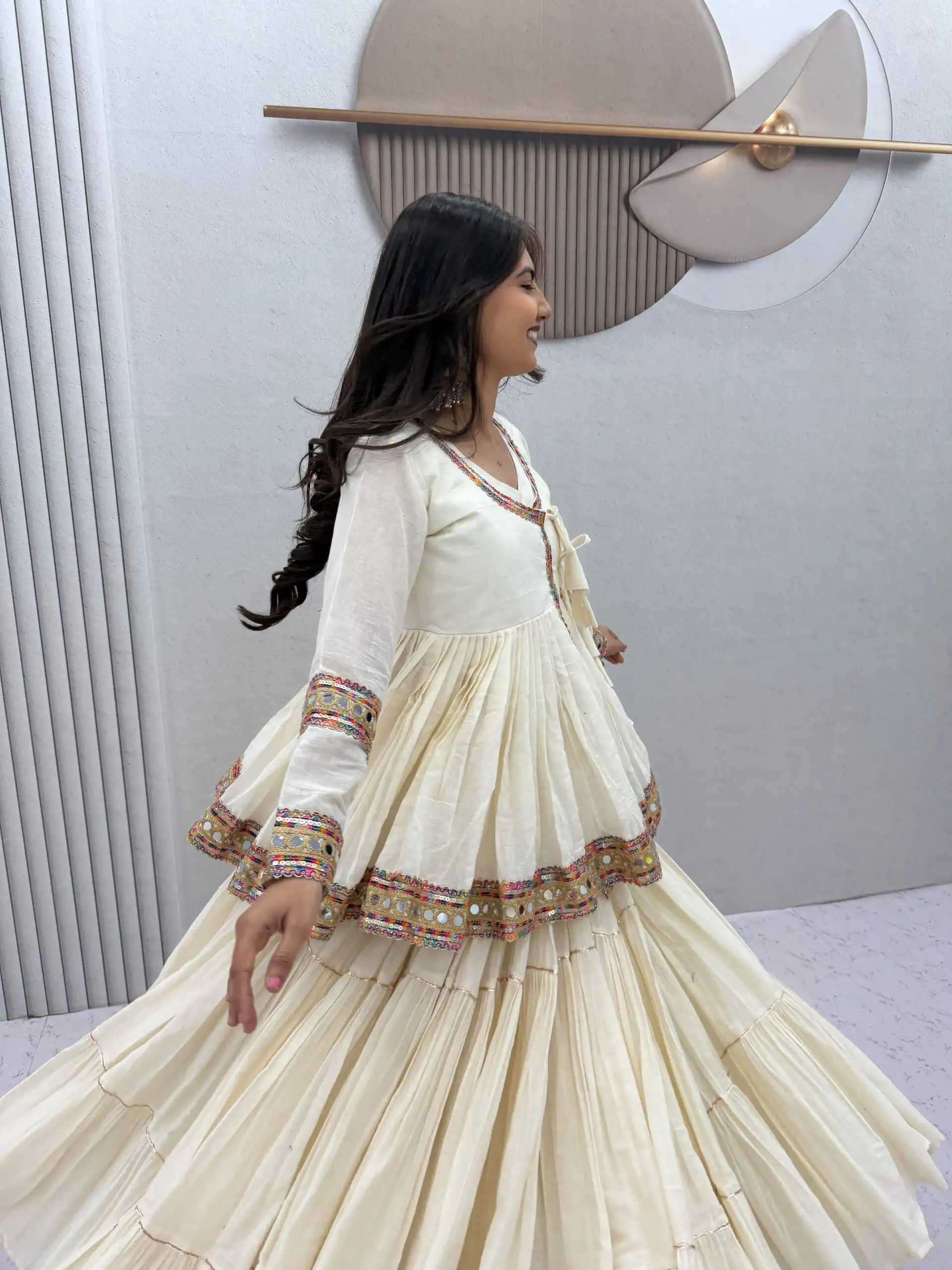 Fancy Off White Pure Cotton Lace Work Lehenga Choli - Image 6