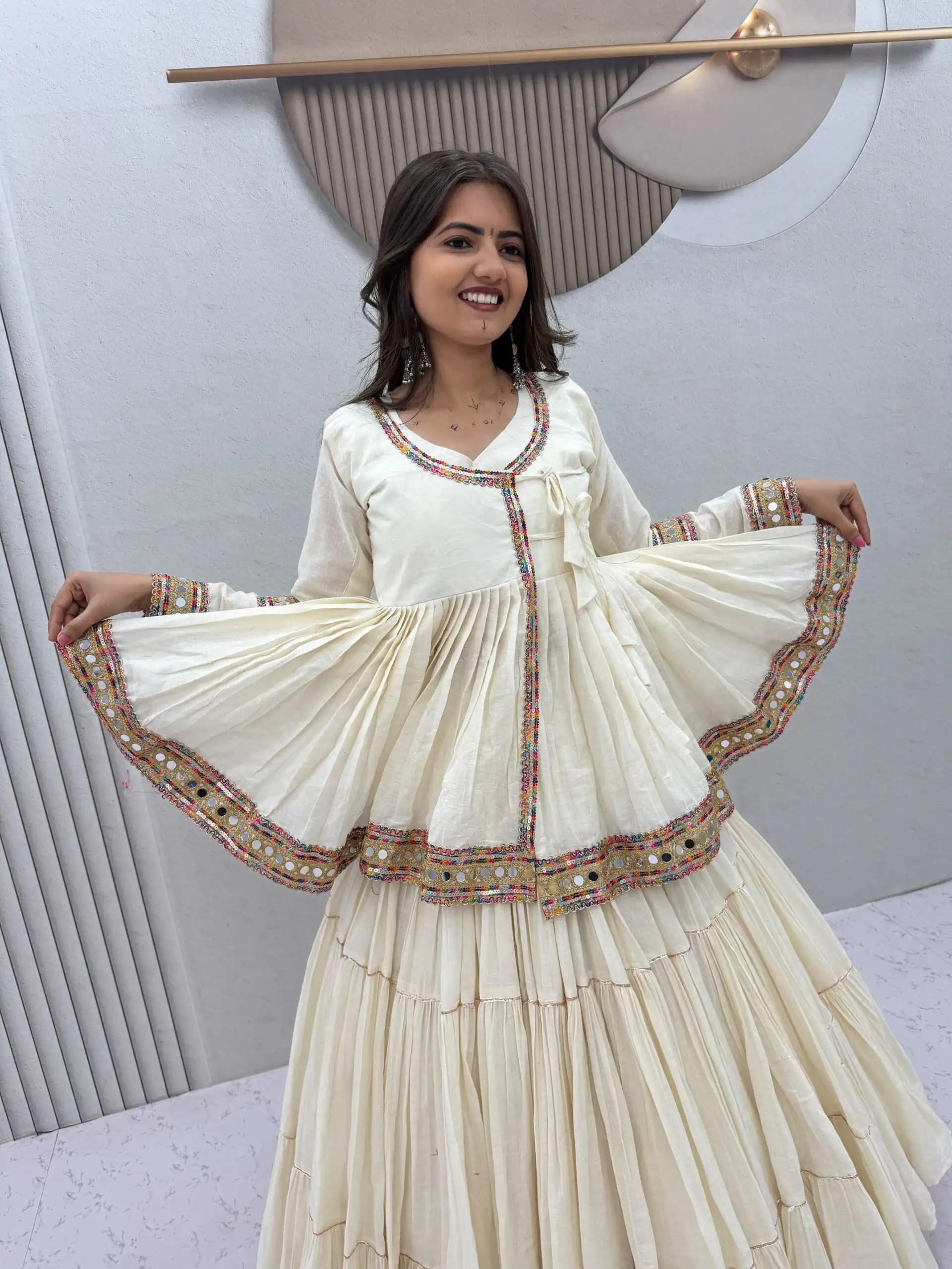 Fancy Off White Pure Cotton Lace Work Lehenga Choli - Image 5