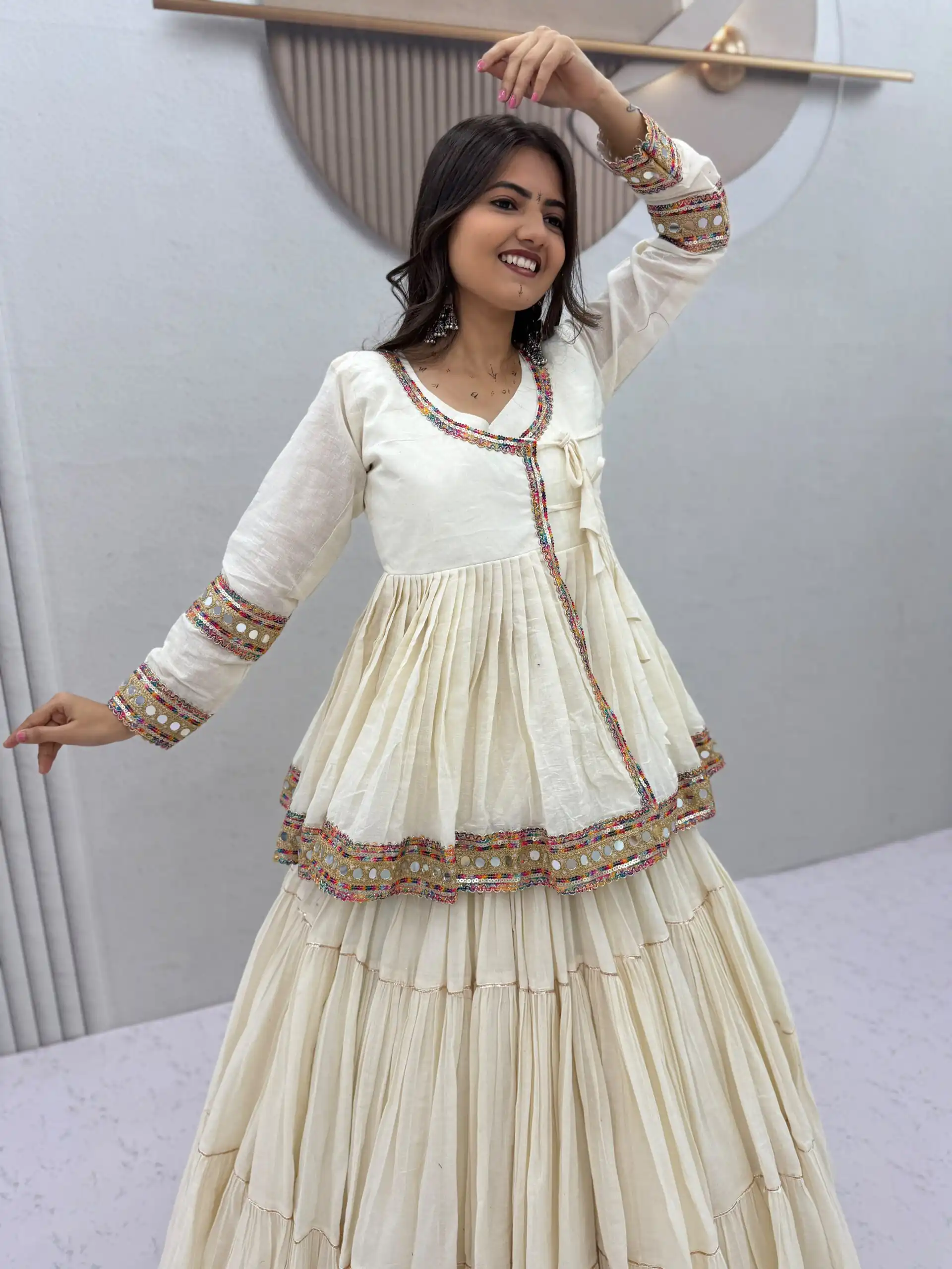 Fancy Off White Pure Cotton Lace Work Lehenga Choli - Image 3
