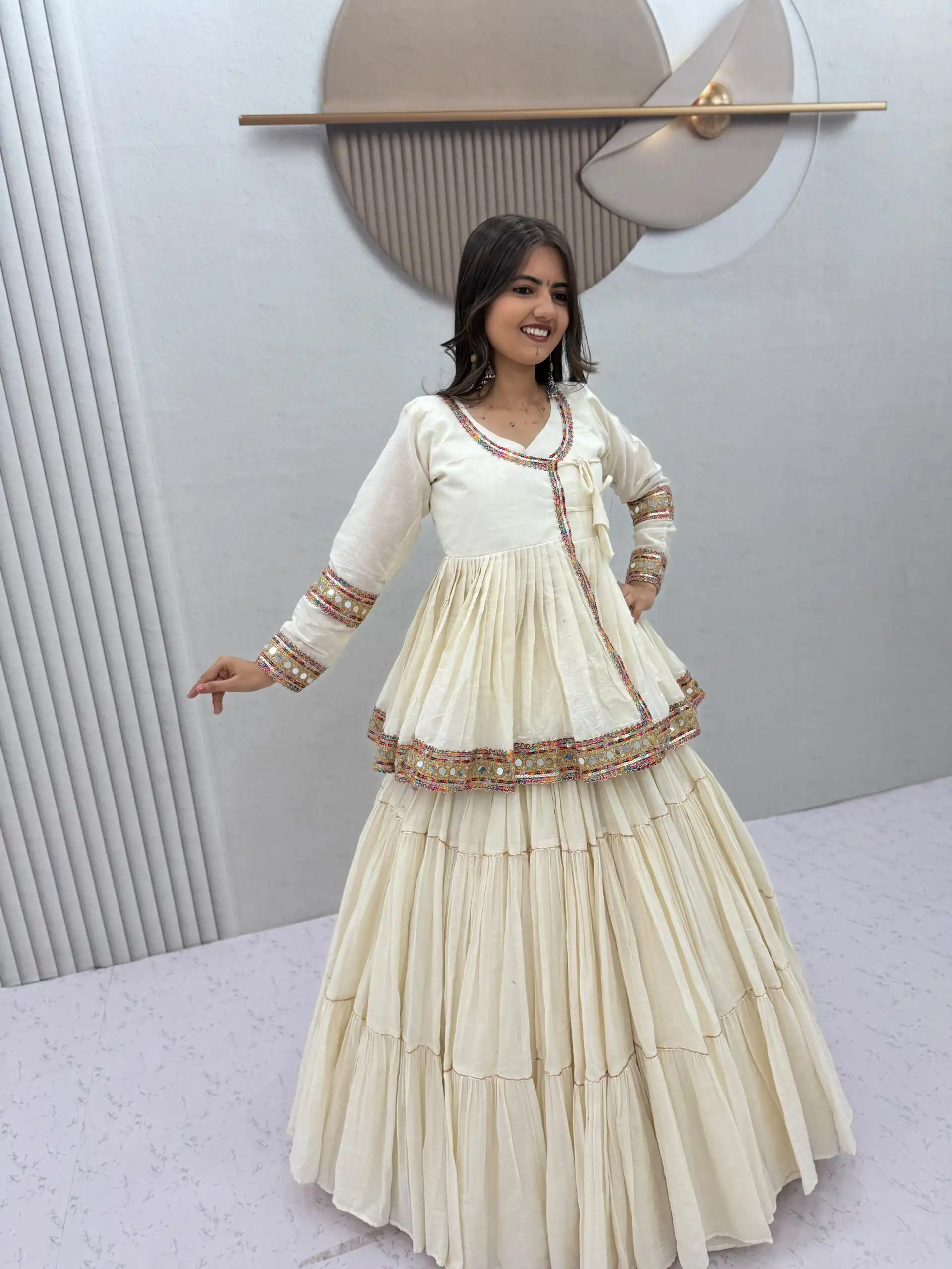 Fancy Off White Pure Cotton Lace Work Lehenga Choli - Image 2