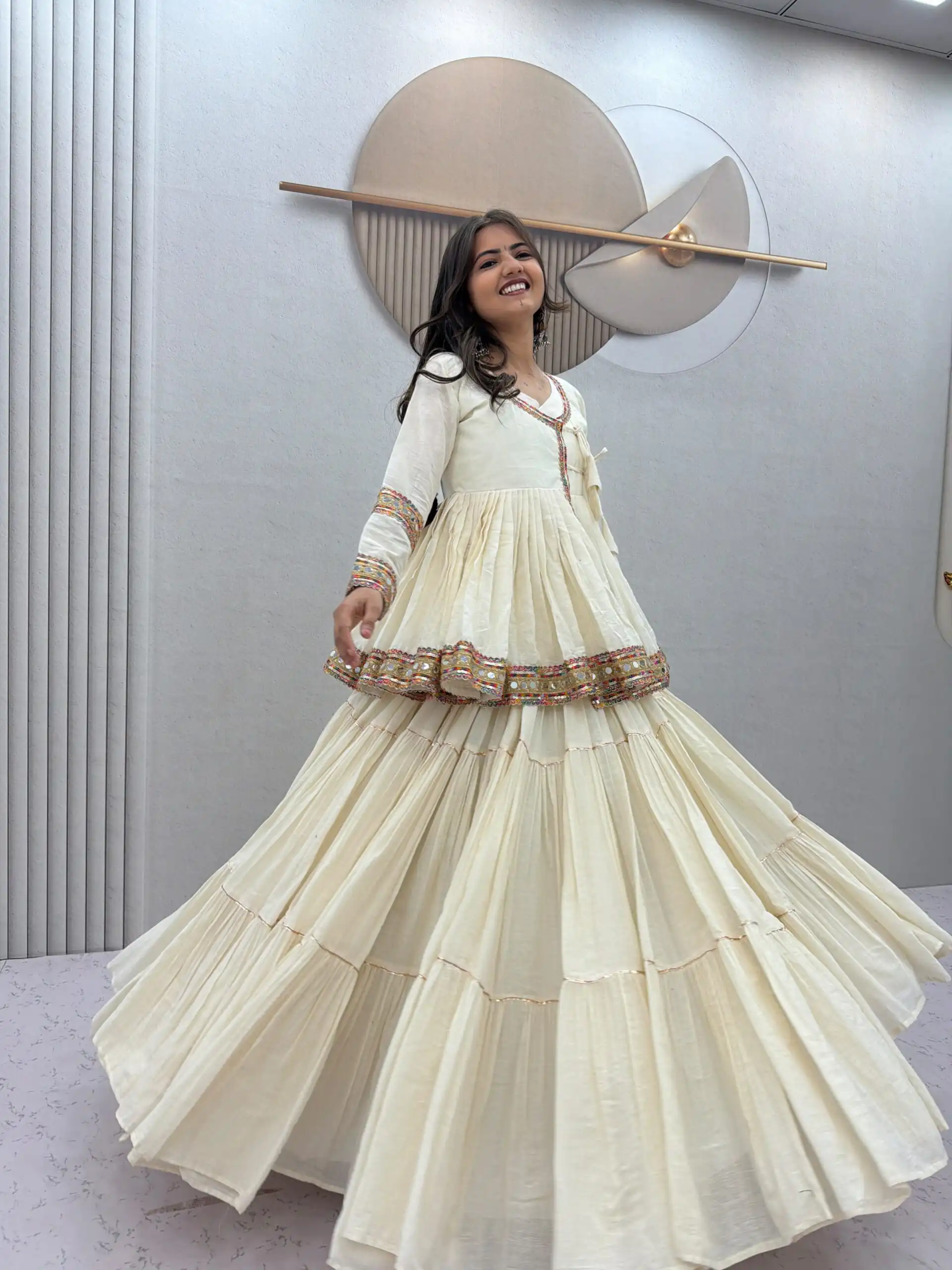 Fancy Off White Pure Cotton Lace Work Lehenga Choli - Image 8