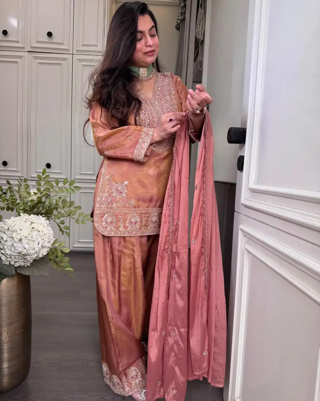 Fancy Peach Ronald Silk Sequins Work Salwar Suit
