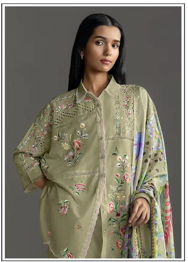 Fancy Pista Cambric Cotton Embroidery Work Salwar Suit - Image 2