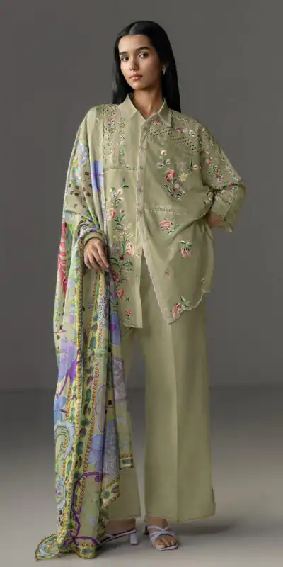 Fancy Pista Cambric Cotton Embroidery Work Salwar Suit
