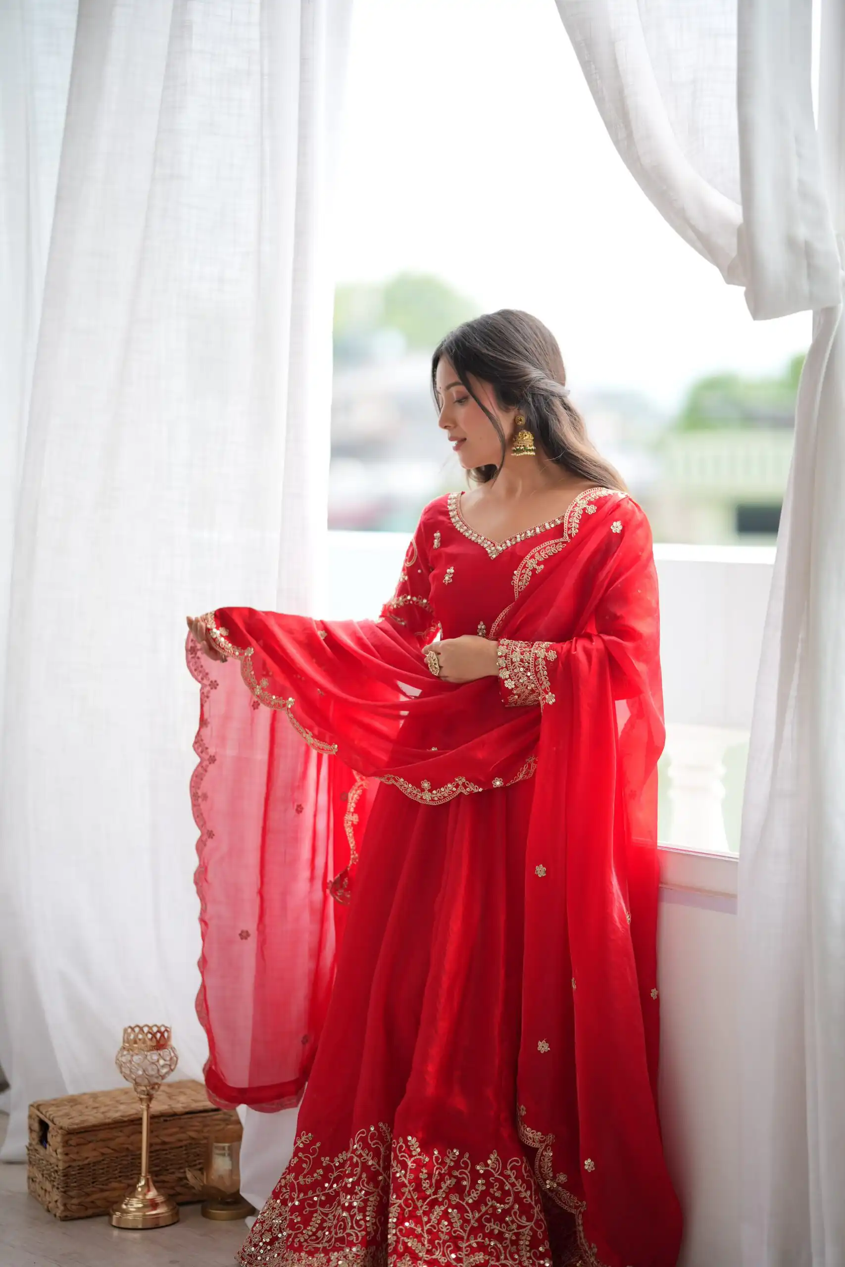 Fancy Red Fendy Silk Embroider Sequins Work Gown - Image 13