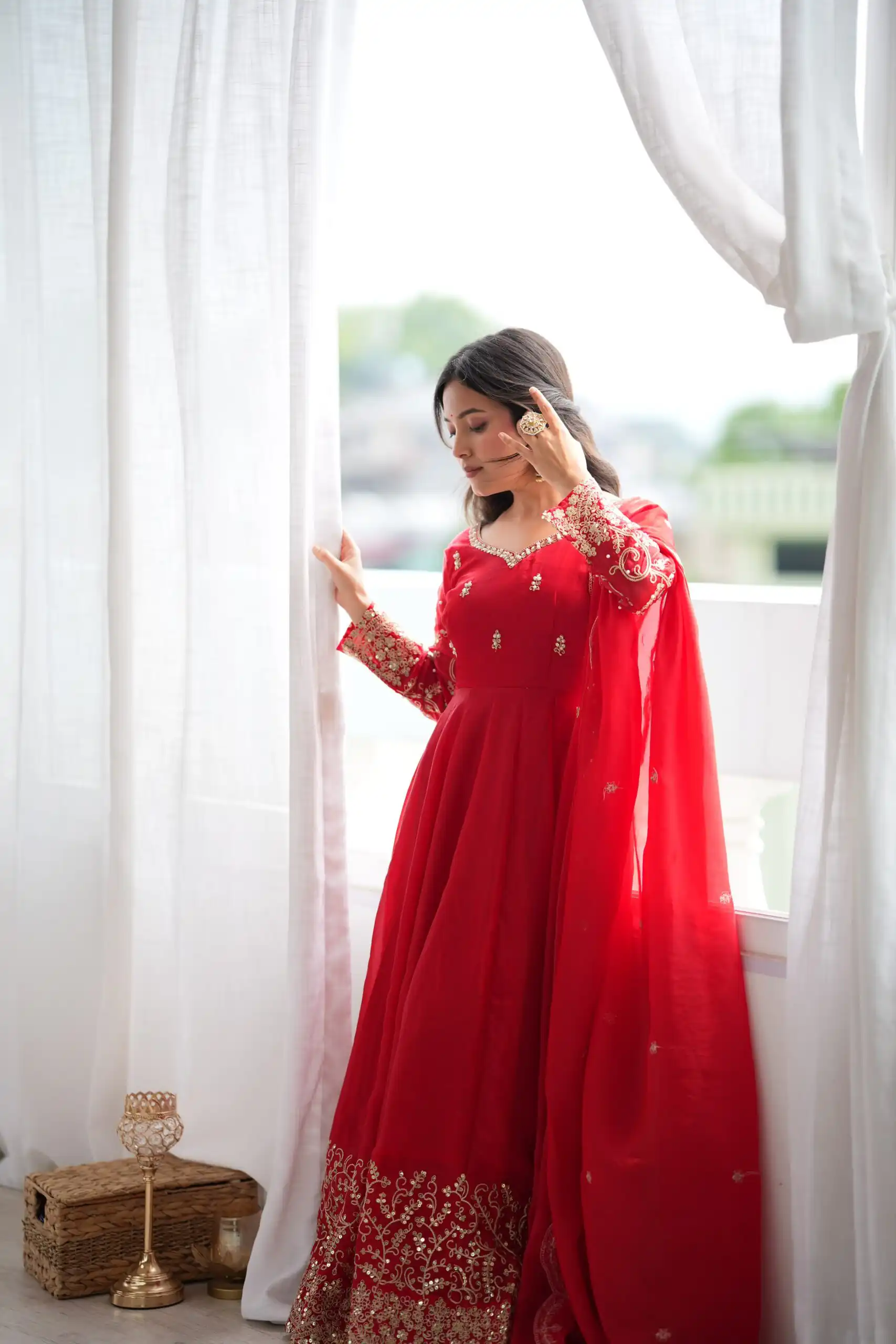 Fancy Red Fendy Silk Embroider Sequins Work Gown - Image 14