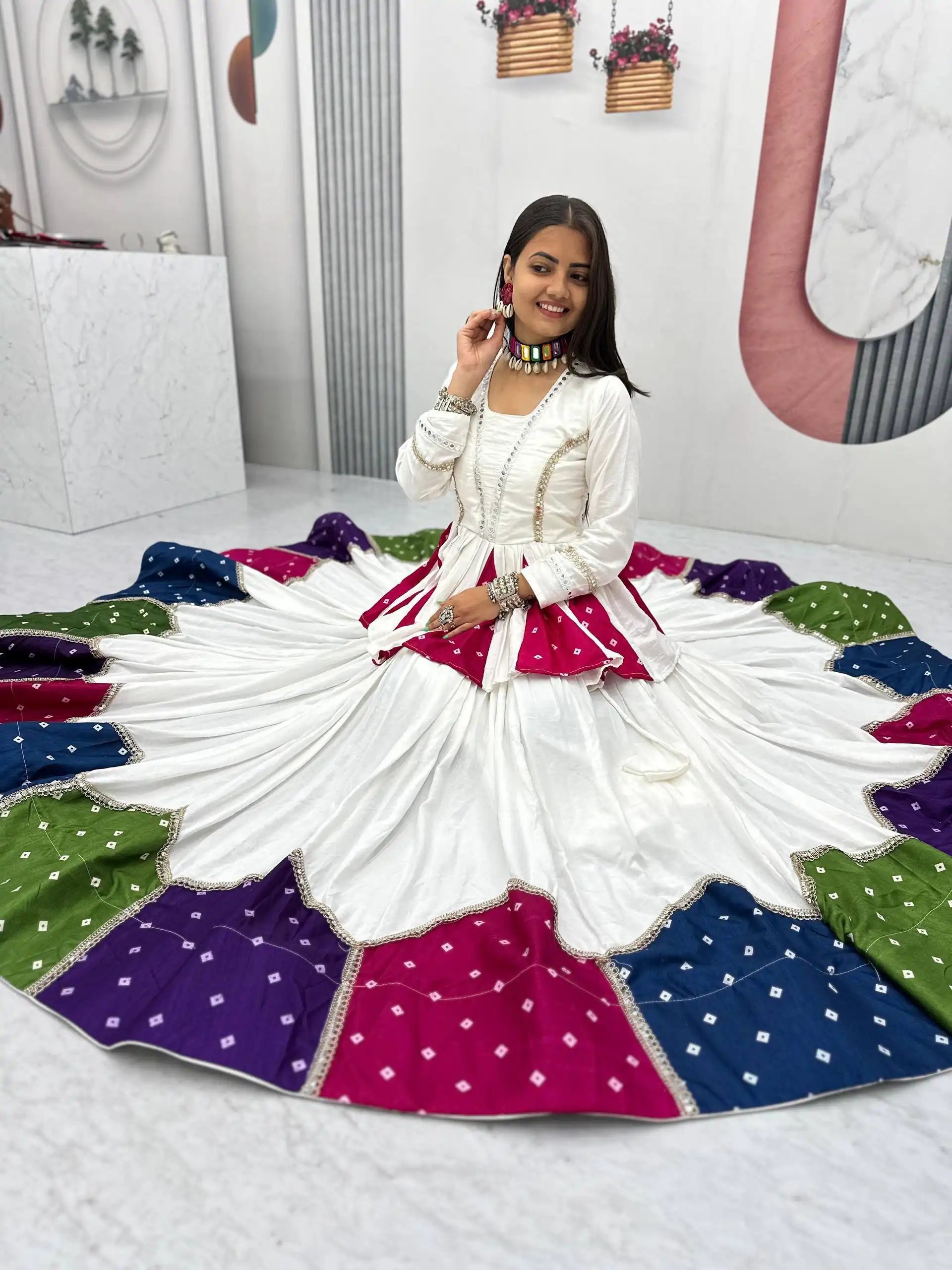 Fancy White Pure Cotton Lace Work Lehenga Choli - Image 8