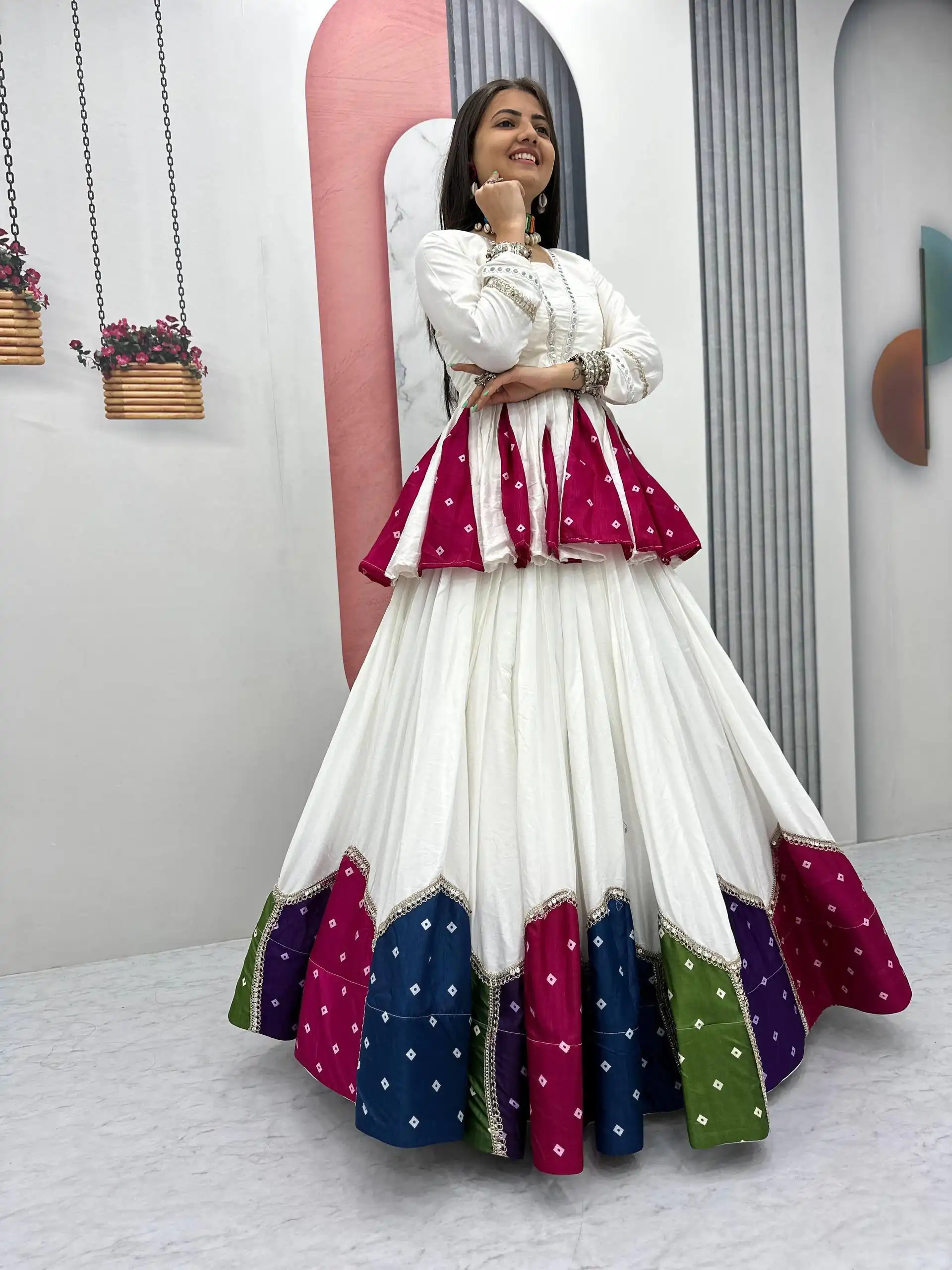 Fancy White Pure Cotton Lace Work Lehenga Choli - Image 6