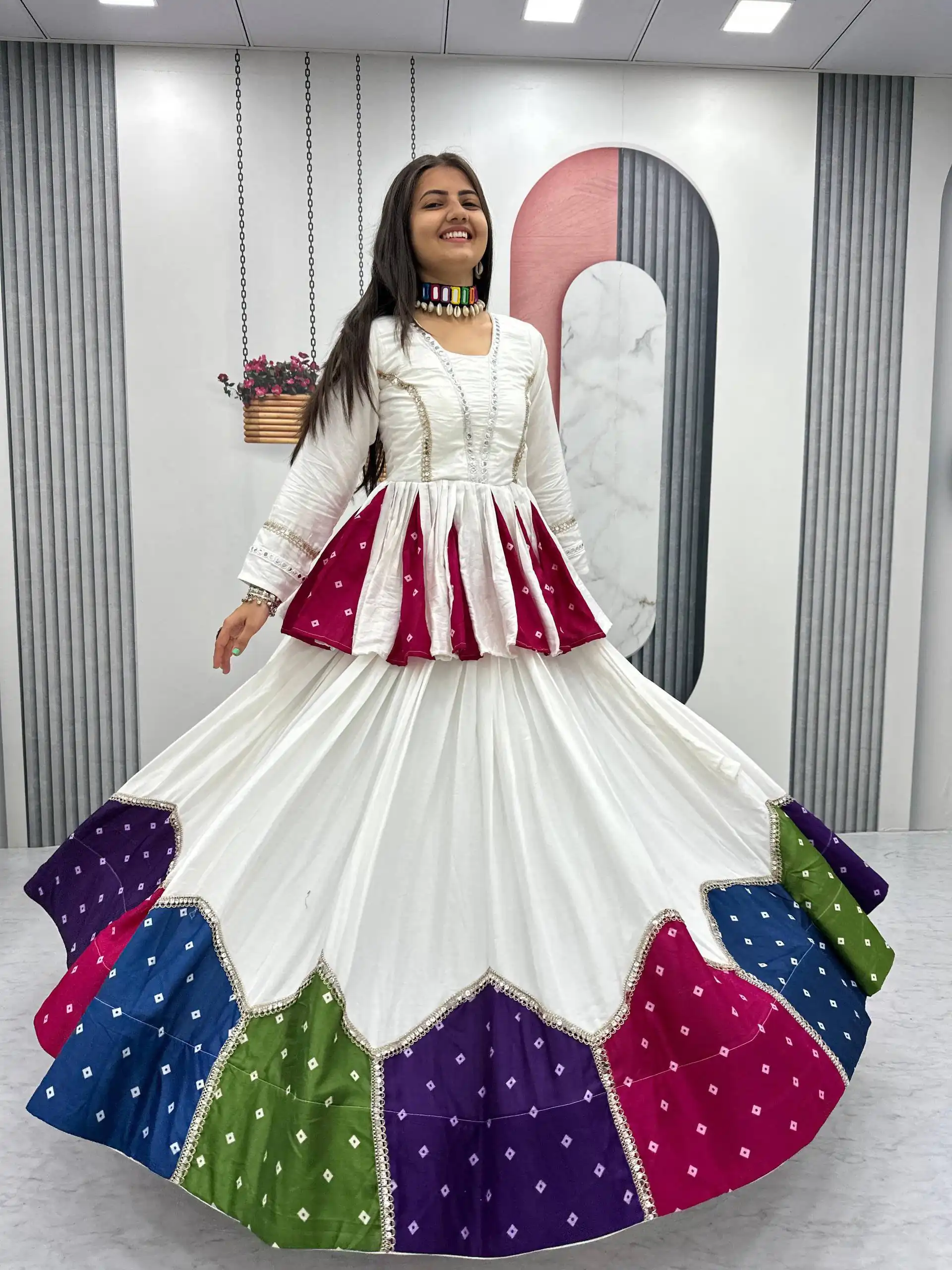 Fancy White Pure Cotton Lace Work Lehenga Choli - Image 4
