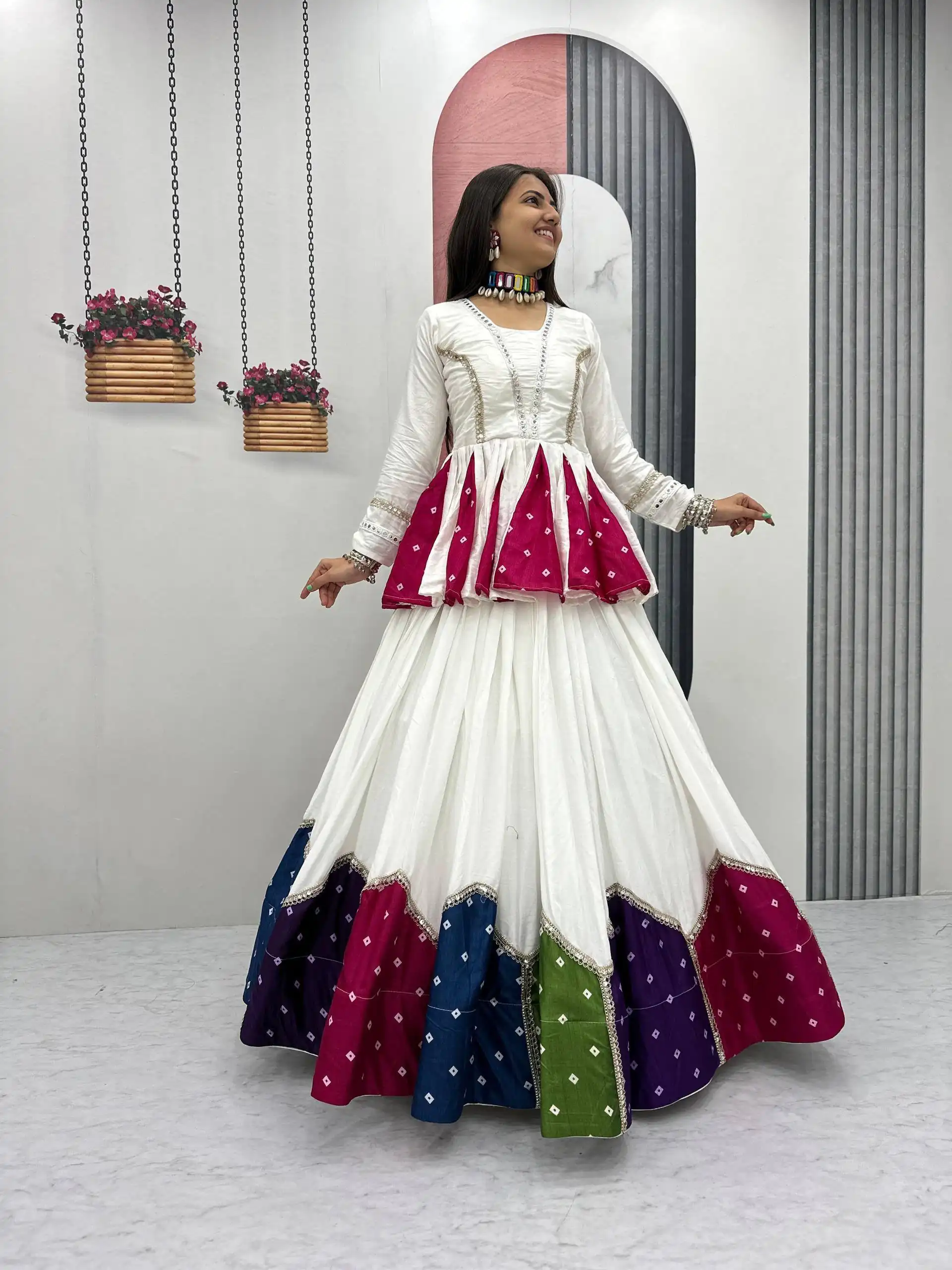 Fancy White Pure Cotton Lace Work Lehenga Choli - Image 2