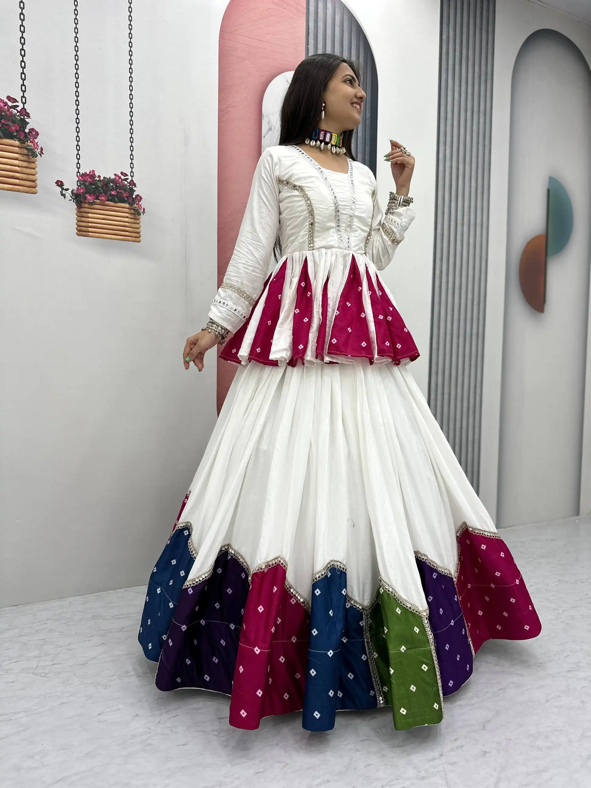 Fancy White Pure Cotton Lace Work Lehenga Choli