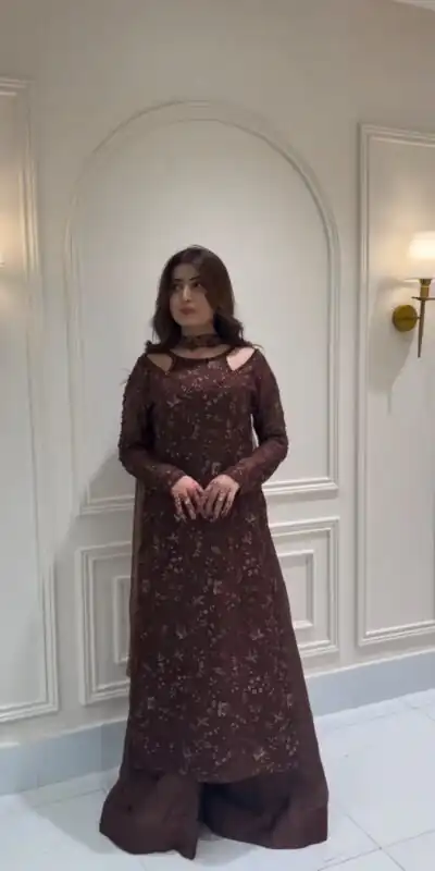 Fancy Wine Faux Georgette Sequence Work Salwar Suit