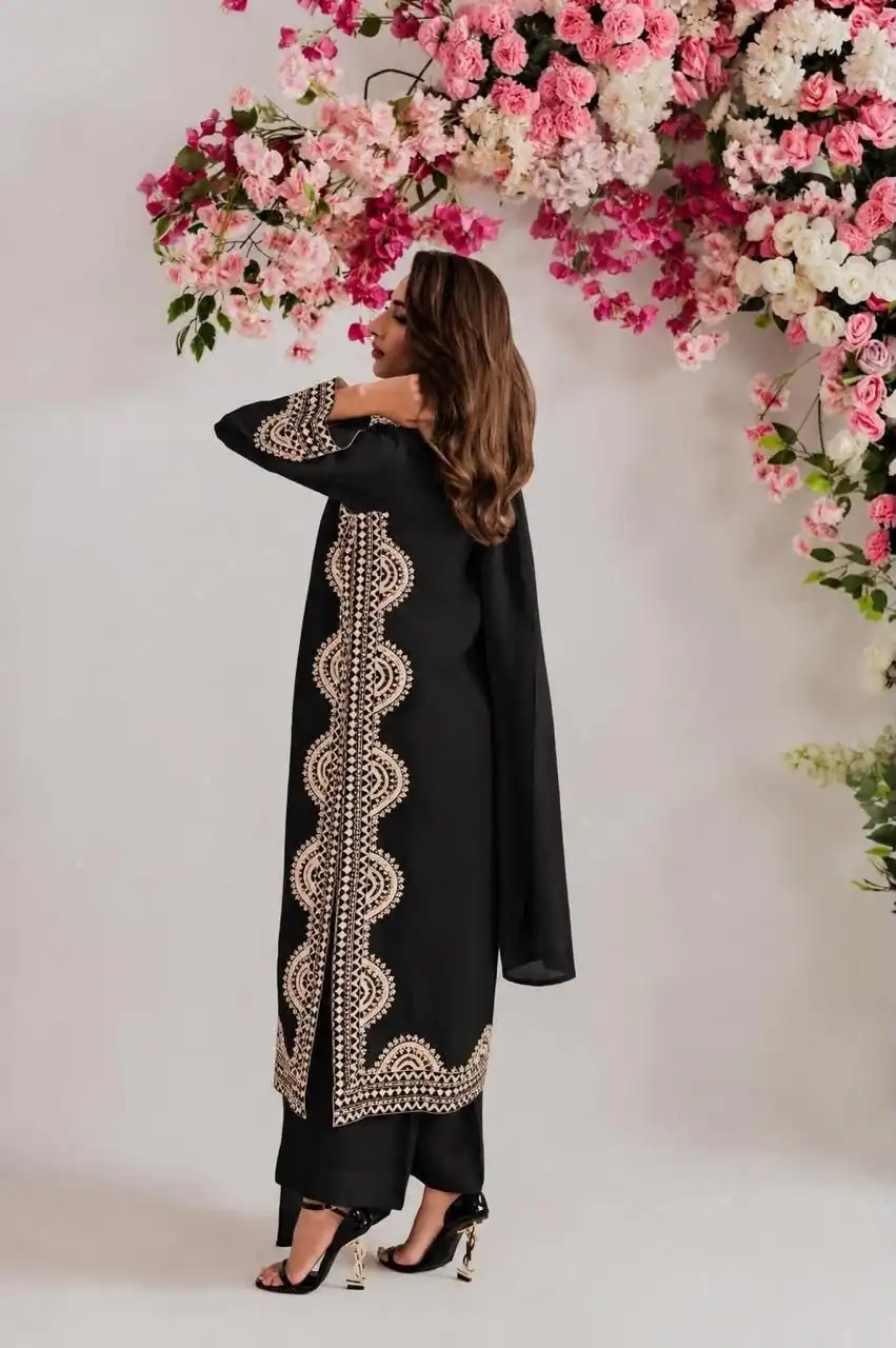 Fantastic Black Biscuit Slab Thread Work Salwar Suit - Image 5