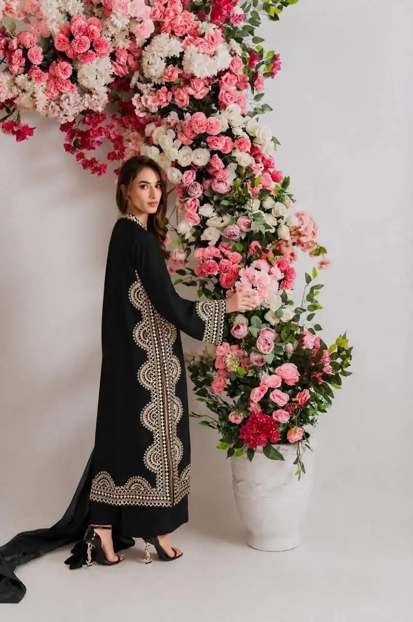 Fantastic Black Biscuit Slab Thread Work Salwar Suit - Image 4