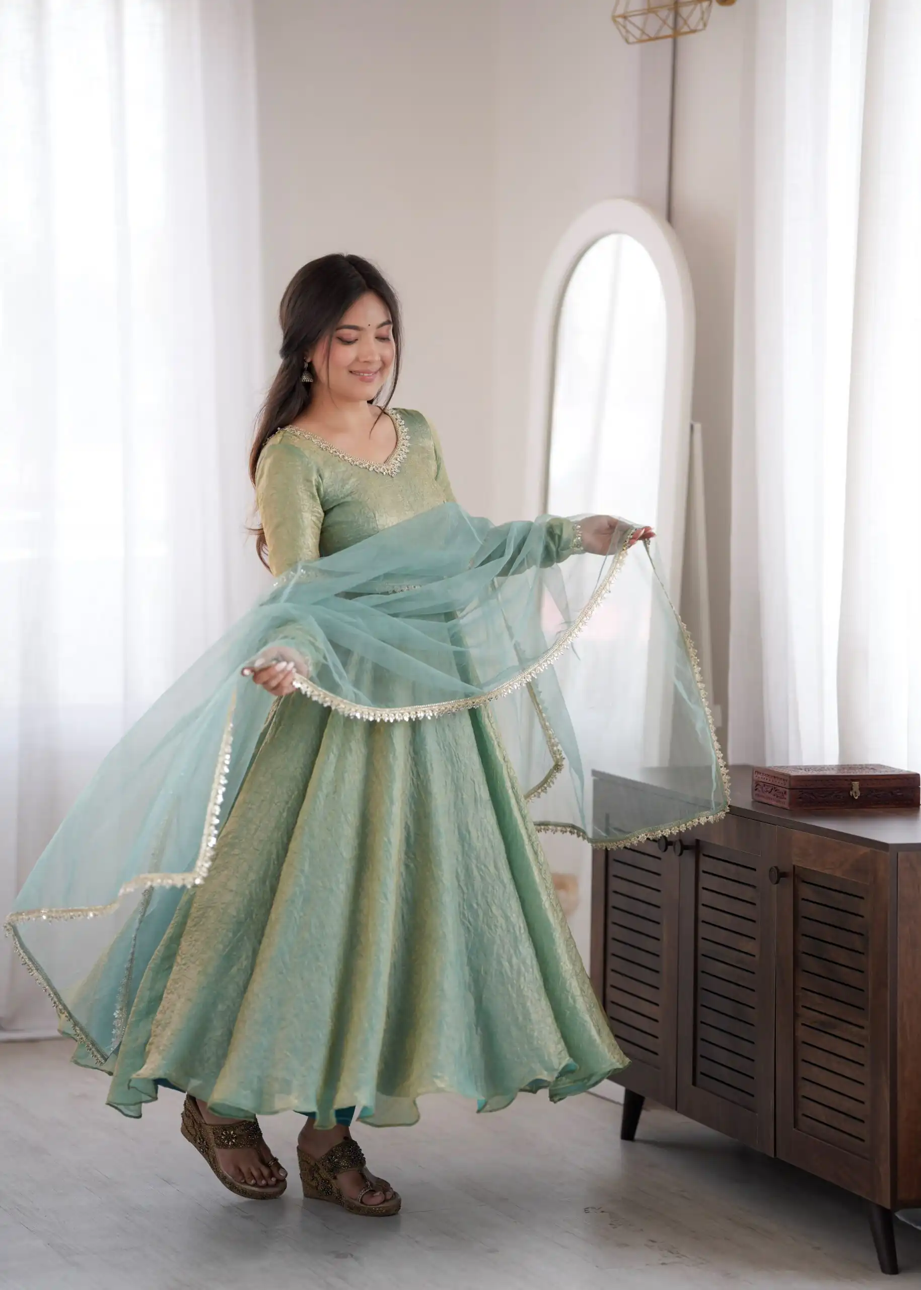 Glowing Rama Doremon Crush Mirror Work Gown - Image 9