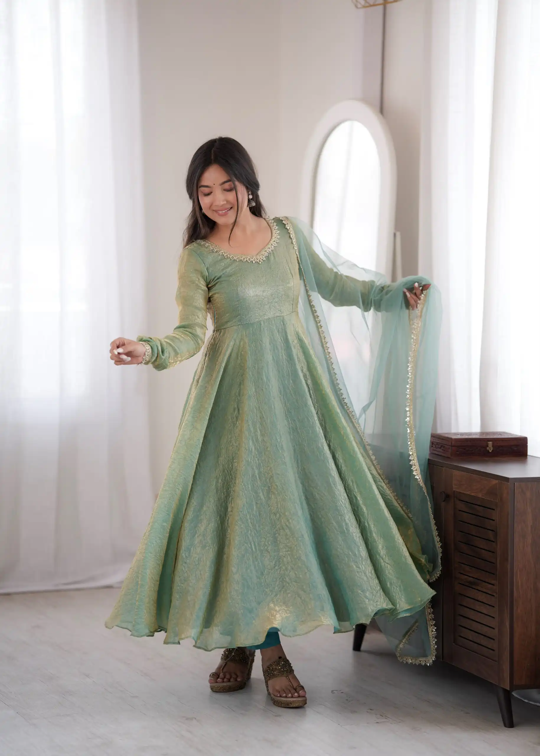 Glowing Rama Doremon Crush Mirror Work Gown - Image 8