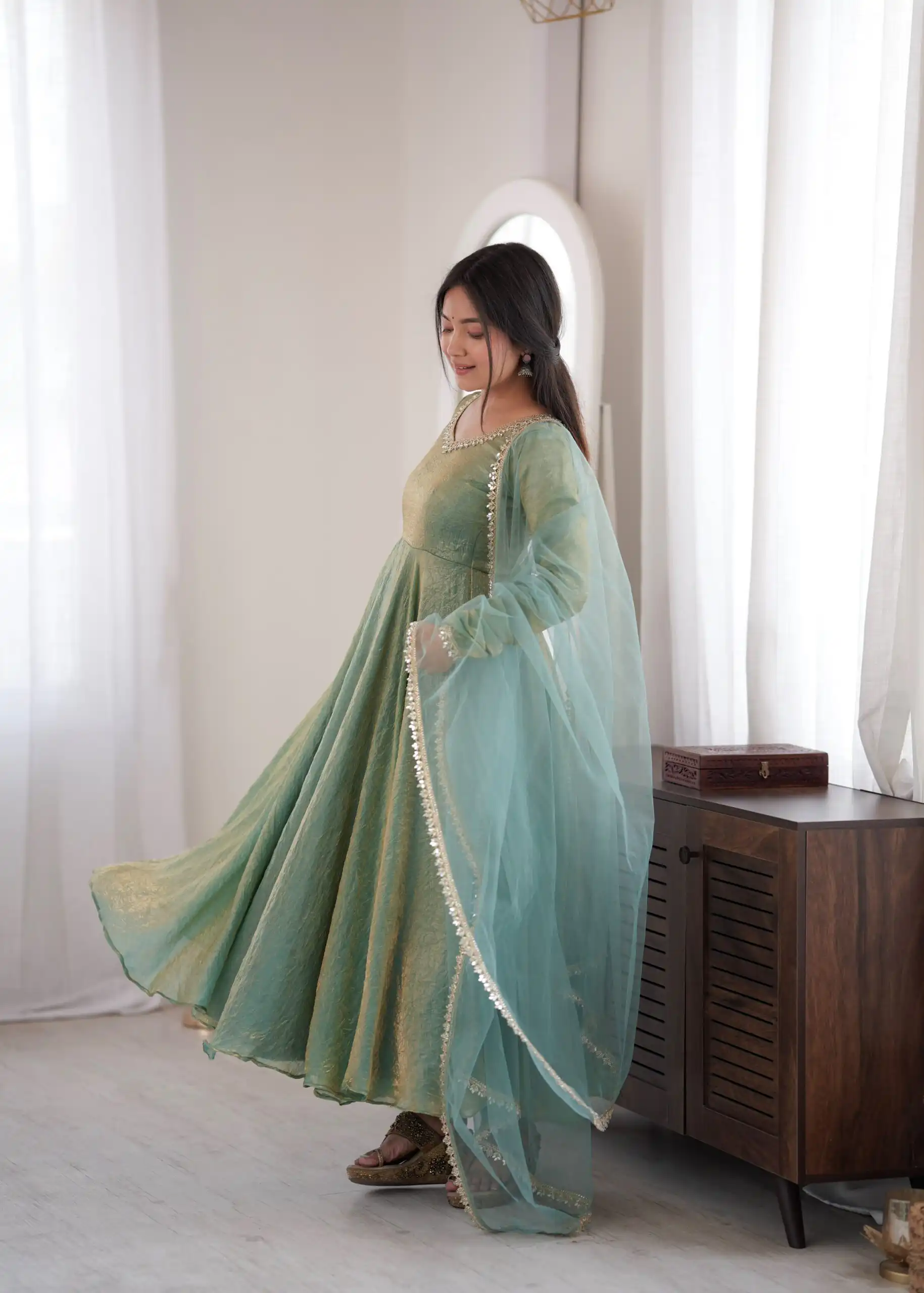 Glowing Rama Doremon Crush Mirror Work Gown - Image 7