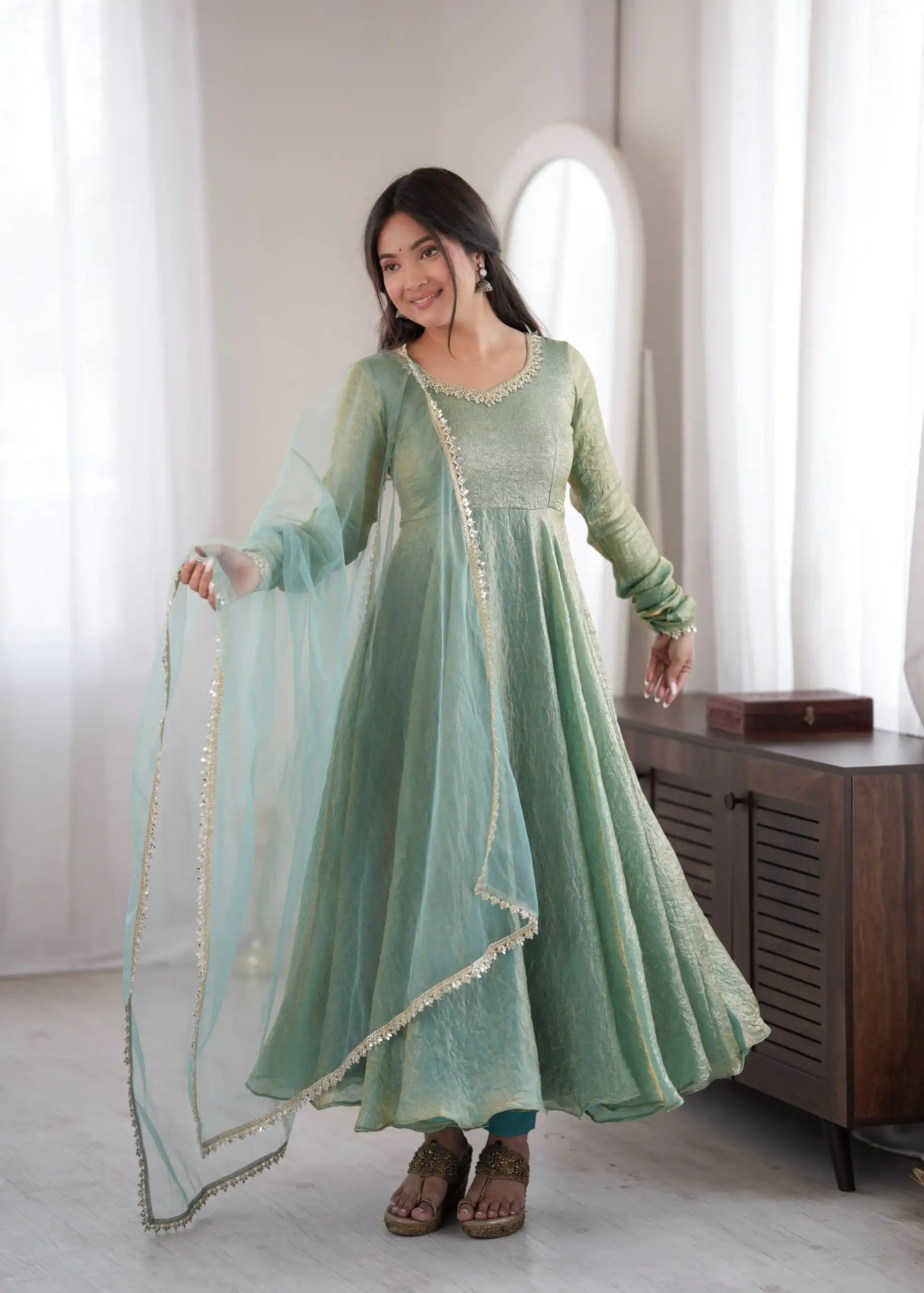 Glowing Rama Doremon Crush Mirror Work Gown - Image 4