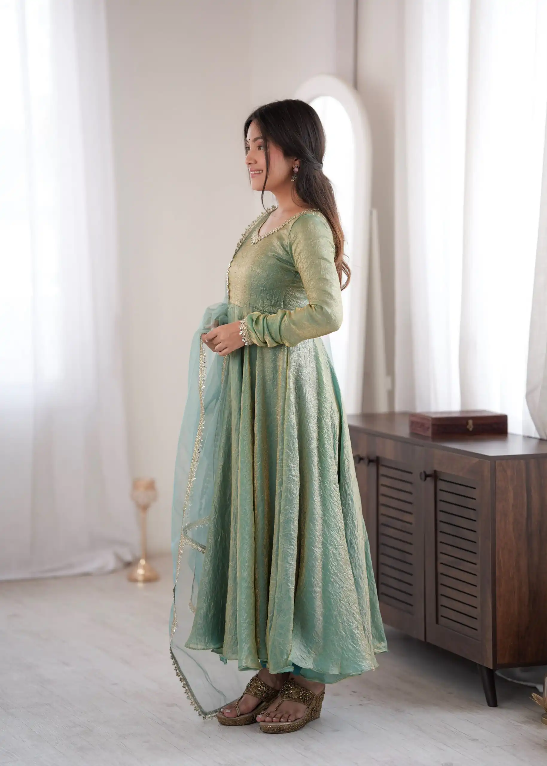 Glowing Rama Doremon Crush Mirror Work Gown - Image 2