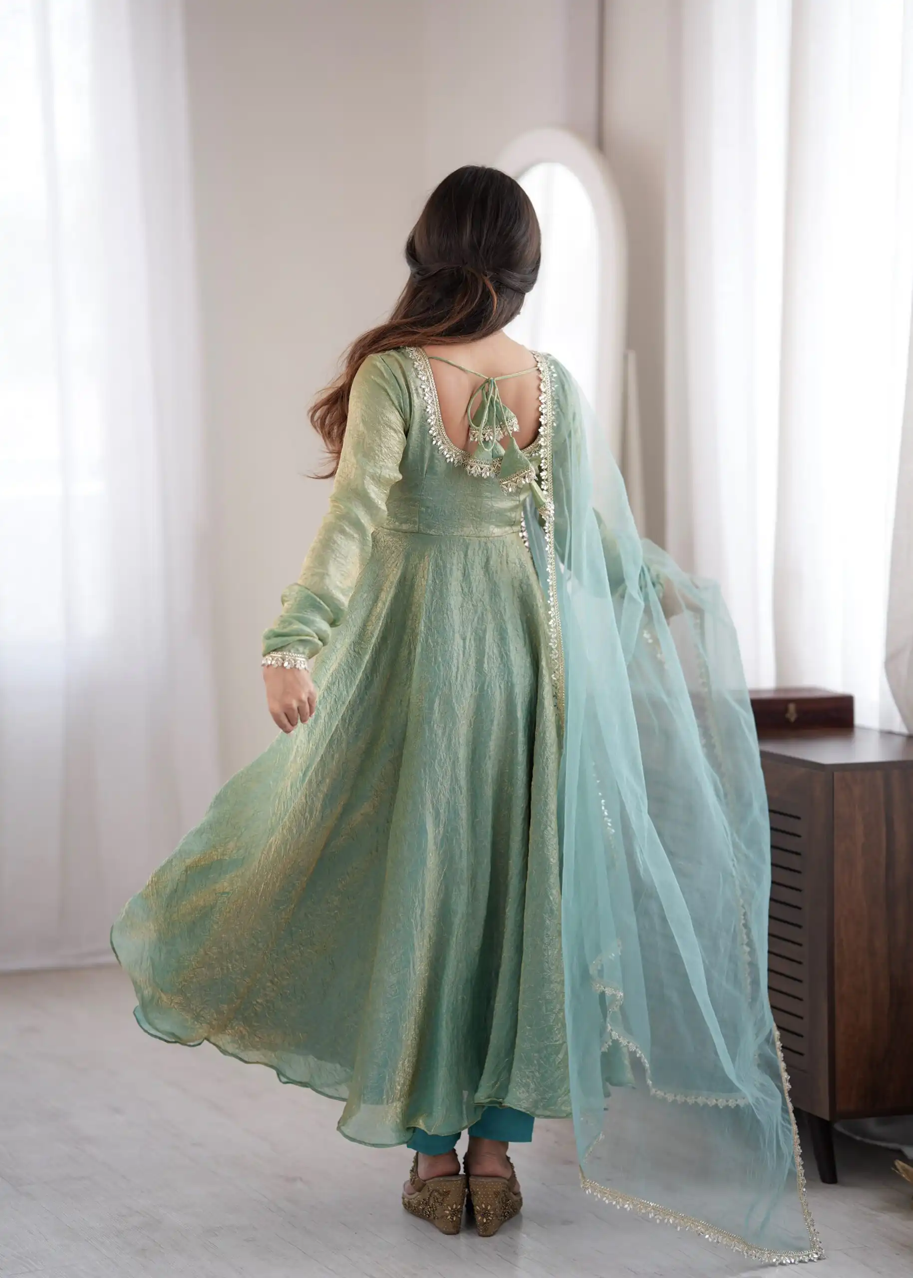 Glowing Rama Doremon Crush Mirror Work Gown - Image 10