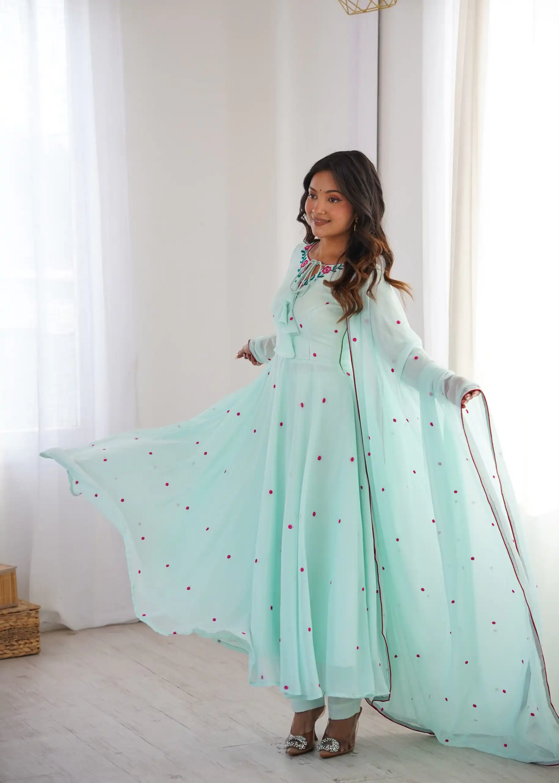 Gorgeous Sky Blue Faux Georgette Embroider Work Salwar Suit - Image 3