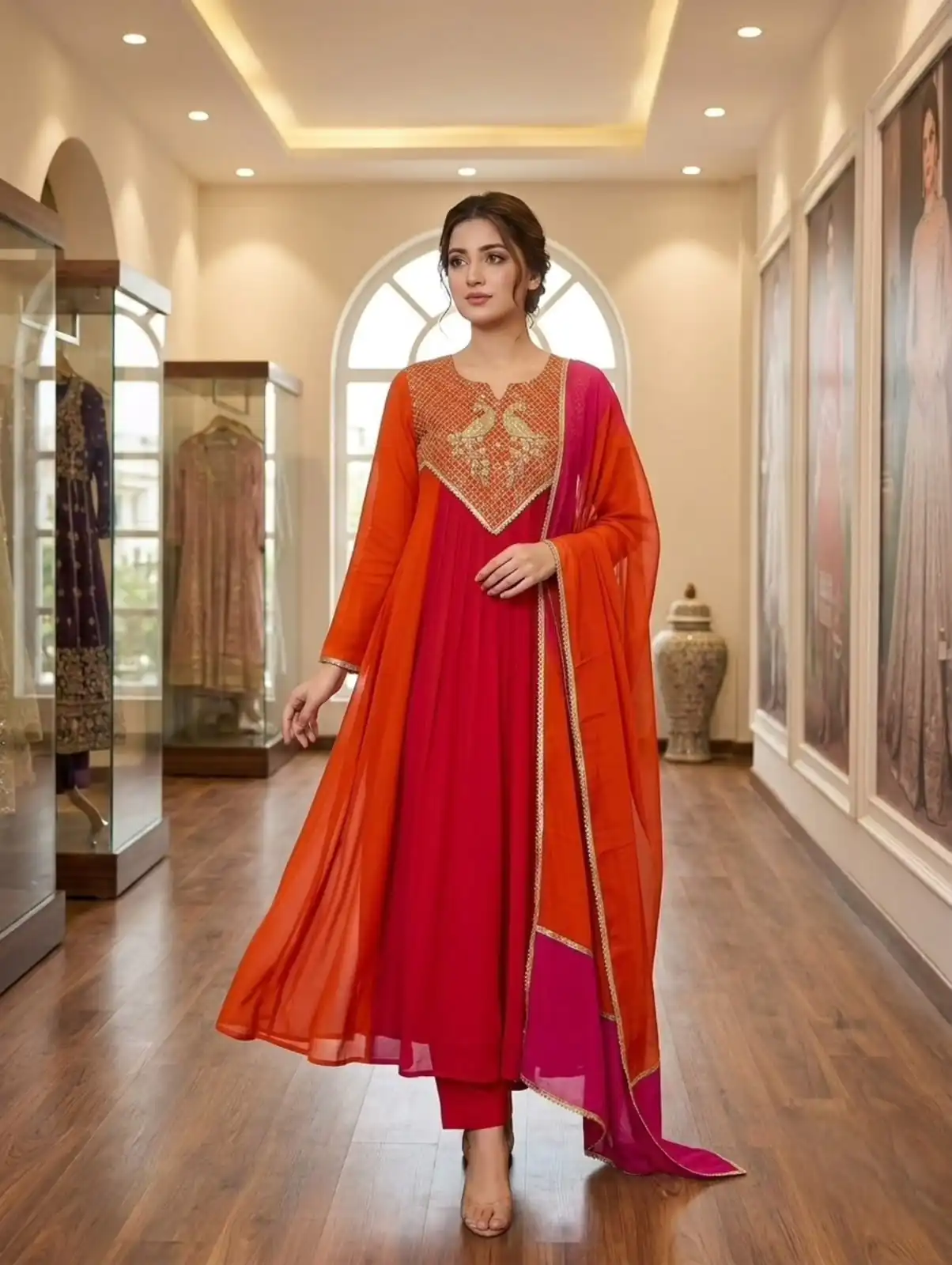 Graceful Red Mul Chanderi Silk Embroider Work Salwar Suit