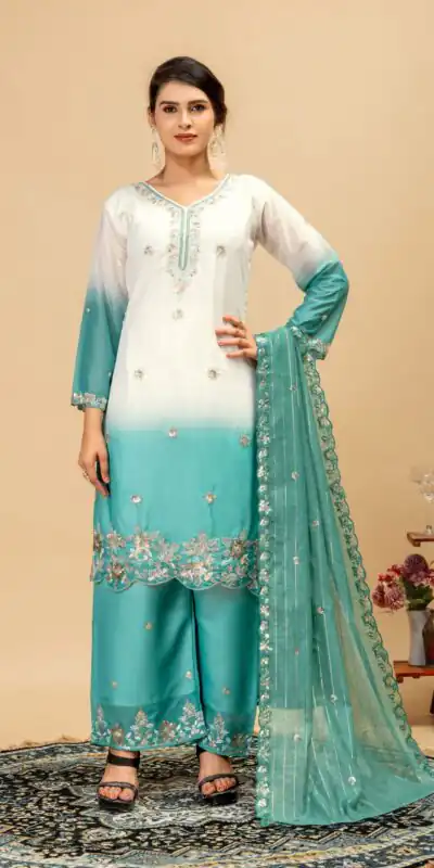Alternative view of Grand Firozi Star Georgette Beads Work Salwar Suit