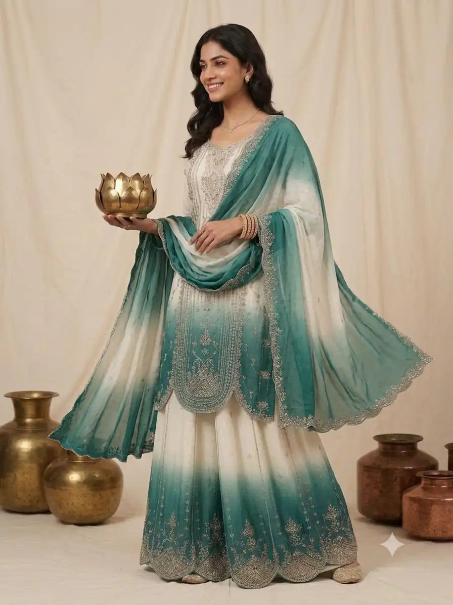 Grand Firozi Star Georgette Embroider Work Salwar Suit