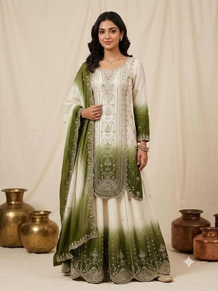 Grand Green Star Georgette Embroider Work Salwar Suit - Image 3