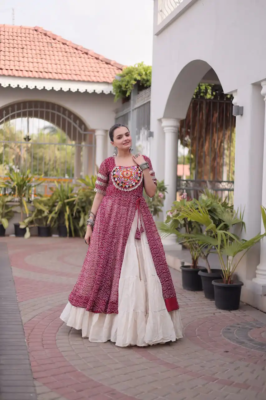 Grand Maroon Kora Cotton Bandhani Print Work Lehenga Choli - Image 3