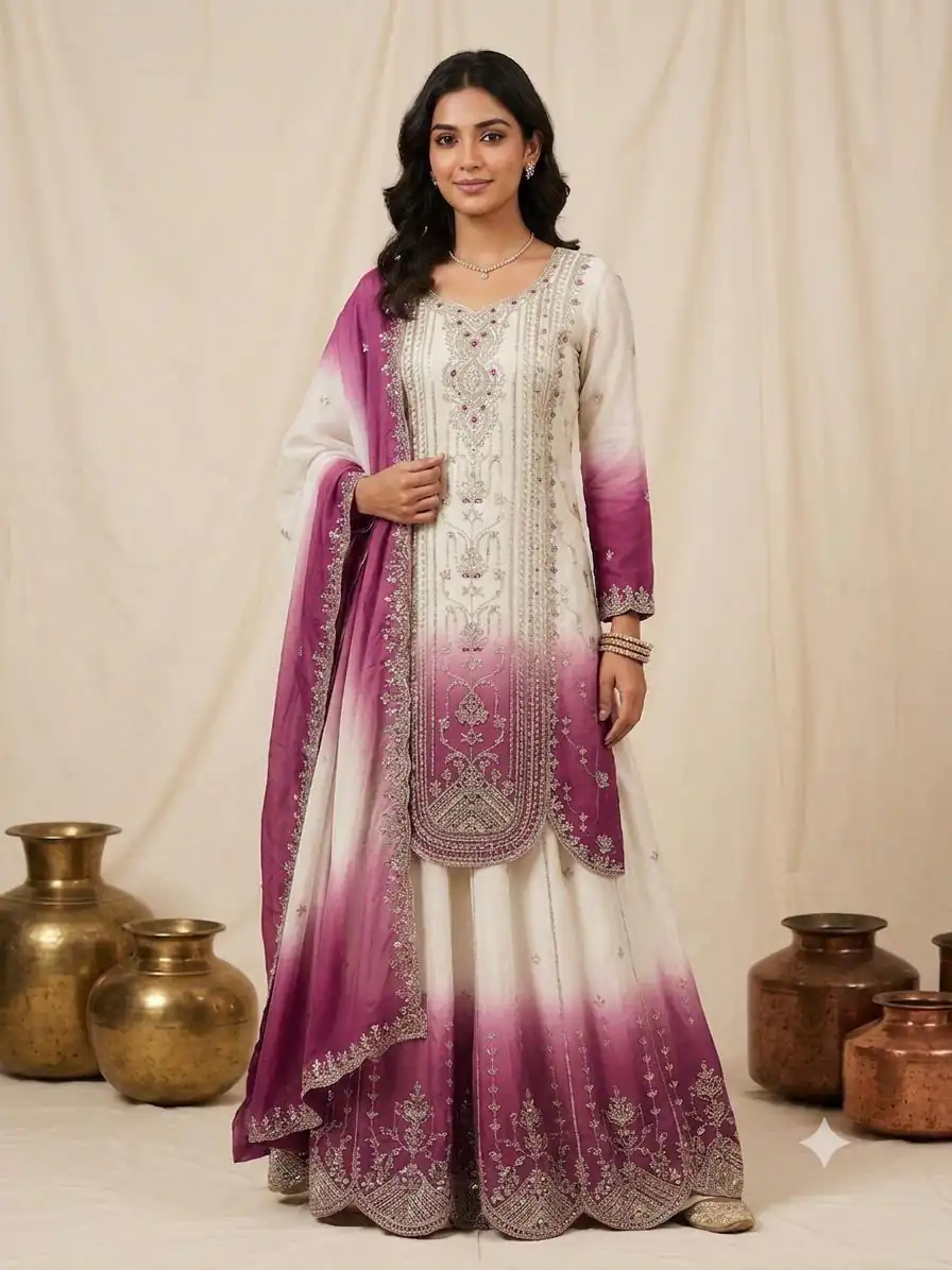 Grand Pink Star Georgette Embroider Work Salwar Suit - Image 3