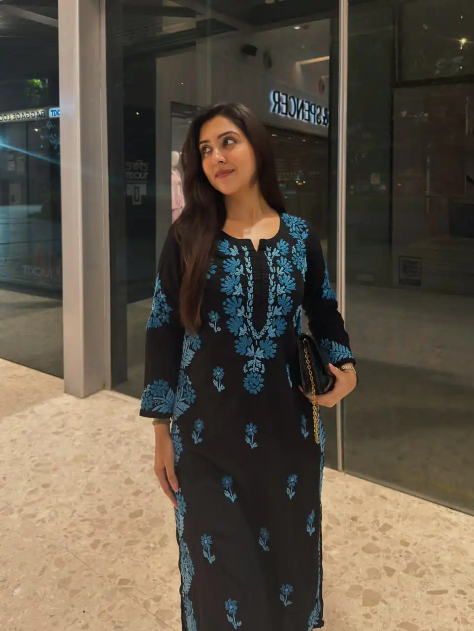 Nice Blue Roman Silk Thread Work Salwar Suit