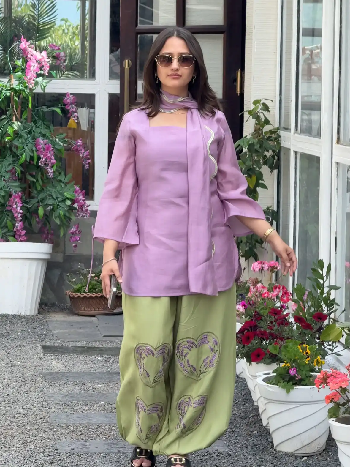 Nice Lavender Mal Chanderi Cotton Embroider Work Salwar Suit