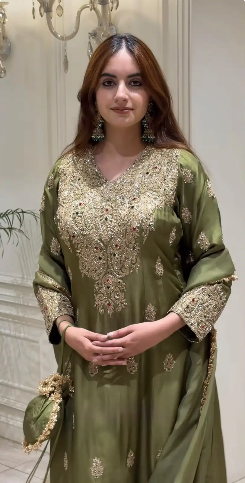 Nice Mehandi Roman Silk Sequences Work Salwar Suit - Image 4
